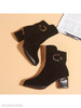 Plain Chunky High Heeled Velvet Point Toe Date Outdoor Short High Heels Boots
