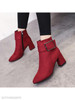 Plain Chunky High Heeled Velvet Point Toe Date Outdoor Short High Heels Boots