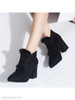 Plain Chunky High Heeled Velvet Point Toe Date Outdoor Short High Heels Boots