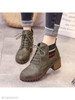 Plain Chunky High Heeled Velvet Round Toe Casual Date High Heels Boots