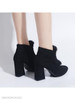 Plain Chunky High Heeled Velvet Point Toe Date Office Short High Heels Boots