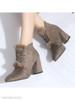Plain Chunky High Heeled Velvet Point Toe Date Office Short High Heels Boots