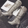 Plain Chunky High Heeled Round Toe Casual Date High Heels Boots