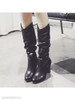 Plain Chunky High Heeled Round Toe Casual Date High Heels Boots