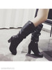 Plain Chunky High Heeled Round Toe Casual Date High Heels Boots