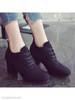 Plain Chunky High Heeled Velvet Criss Cross Round Toe Casual Date High Heels Boots