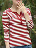 V Neck Single Breasted Stripes Long Sleeve T-Shirts