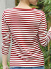 V Neck Single Breasted Stripes Long Sleeve T-Shirts