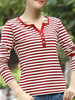V Neck Single Breasted Stripes Long Sleeve T-Shirts