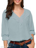 V Neck Loose Fitting Patchwork Plain Blouses