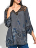 V Neck Loose Fitting Patchwork Print Blouses