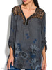 V Neck Loose Fitting Patchwork Print Blouses
