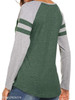 V Neck Loose Fitting Patchwork Color Block Long Sleeve T-Shirts