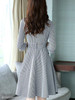V Neck Asymmetric Hem Houndstooth Bell Sleeve Skater Dress