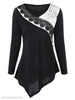 V Neck Asymmetric Hem Patchwork Color Block Lace Long Sleeve T-Shirts