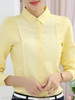 Turn Down Collar Patchwork Plain Puff Sleeve Blouses