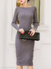 Two Way Plain Decorative Button Knitted Midi Bodycon Dress
