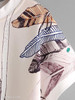 Summer Polyester Women Round Neck Asymmetric Hem Floral Feather Printed Short Sleeve Blouses