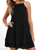 Spaghetti Strap Asymmetric Hem Plain Shift Dress