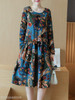 Round Neck Ruched Abstract Print Skater Dress