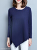 Round Neck Asymmetric Hem Plain Long Sleeve T-Shirts Round Neck Asymmetric Hem Plain Long Sleeve T-Shirts