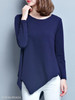 Round Neck Asymmetric Hem Plain Long Sleeve T-Shirts Round Neck Asymmetric Hem Plain Long Sleeve T-Shirts