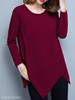 Round Neck Asymmetric Hem Plain Long Sleeve T-Shirts Round Neck Asymmetric Hem Plain Long Sleeve T-Shirts