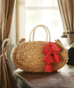 Oval Luna Straw Tote Bag - with Red Tassels