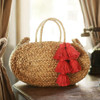 Oval Luna Straw Tote Bag - with Red Tassels