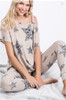 Leopard And Star Asymmetric Shoulder Knot Top with Long Lounge Pants