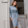 Knitted Long Sleeve Midi Turtleneck Dress