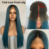 Blue (Ombre Rooted Blue Silky Straight Synthetic Heat Safe 13x6 LF Long Wig)