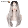 Viva (18"-30" Straight Body Ombre Rooted Grey Silver Blonde Synthetic Heat Safe Lace Front Wig)