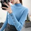 2020 Women Autumn Knitted Slim Sweaters Solid Knitted Female Cotton Soft Elastic Color Pullovers Button Full Sleeve Turtleneck