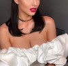 Satin Ruffles Neckline Party Dress