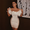 Satin Ruffles Neckline Party Dress