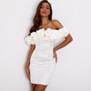 Satin Ruffles Neckline Party Dress