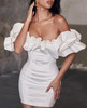 Satin Ruffles Neckline Party Dress