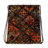 Hawaiian Vintage Block Print in Brown Orange Drawstring bag