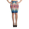 Folk Art Spandex Stretch Bodycon Pencil Skirt-Blue