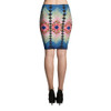 Folk Art Spandex Stretch Bodycon Pencil Skirt-Blue