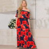 Vintage Floral Printed Women Sexy Off-Shoulder Plus Size Half Sleeve Maxi Dresses