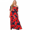 Vintage Floral Printed Women Sexy Off-Shoulder Plus Size Half Sleeve Maxi Dresses