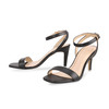 Ankle Strap Square Toe Elastic Closure Heeled Sandals Black/ Brown