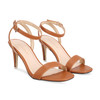 Ankle Strap Square Toe Elastic Closure Heeled Sandals Black/ Brown