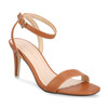 Ankle Strap Square Toe Elastic Closure Heeled Sandals Black/ Brown