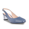 Patent Leather Transparent Clear Block Heel Slingback Blue/White/ Black