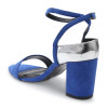 Silver Metallic Rear Detail Strap Upper Open Toe Elastic Closure Suede Block Heel Sandals