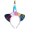 Girls LED Unicorn Headband with Flowers and Filp Sequins Ears Light Up