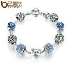 BAMOER Antique Silver Charm Bracelet & Bangle with Love and Flower Beads Women Wedding Jewelry 4 Colors 18CM 20CM 21CM PA1455 BAMOER Antique Silver Charm Bracelet & Bangle with Love and Flower Beads Women Wedding Jewelry 4 Colors 18CM 20CM 21CM PA1455